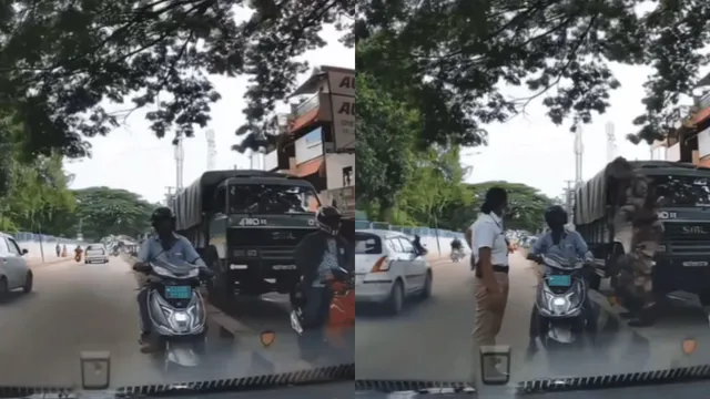 scooter-driver-riding-on-wrong-side-turns-aggressive-gets-befitting-lesson-from-authorities-viral-video